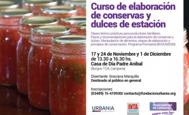 Hoy iniciar&aacute; un curso gratuito de elaboraci&oacute;n de conservas y dulces de estaci&oacute;n