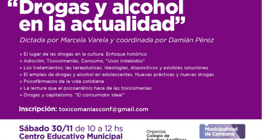 Se realizar&aacute; una conferencia abierta al p&uacute;blico sobre &ldquo;Drogas y alcohol en la actualidad&rdquo;