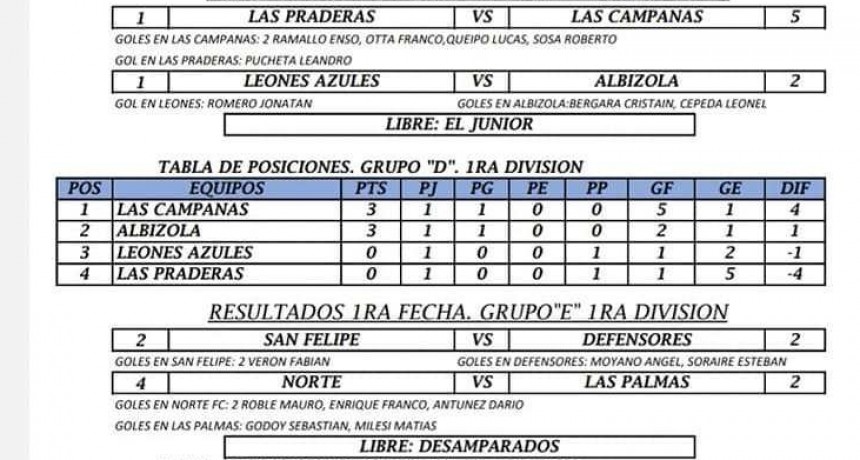 Resultados y Posiciones de las Zonas D y E
