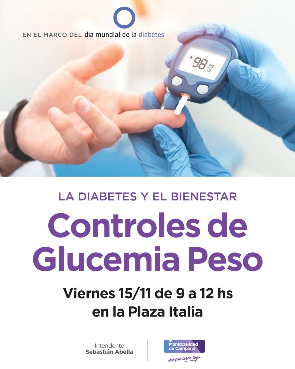 Diabetes: este viernes se realizarán controles gratuitos en la Plaza Italia   