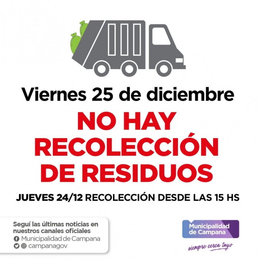 Cronograma de recolección de residuos para Navidad 
