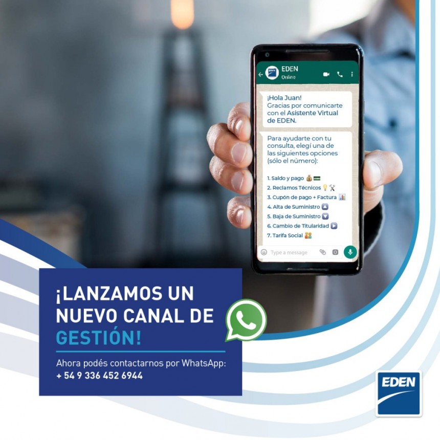 EDEN lanza WhatsApp como nuevo canal de gestión para los usuarios