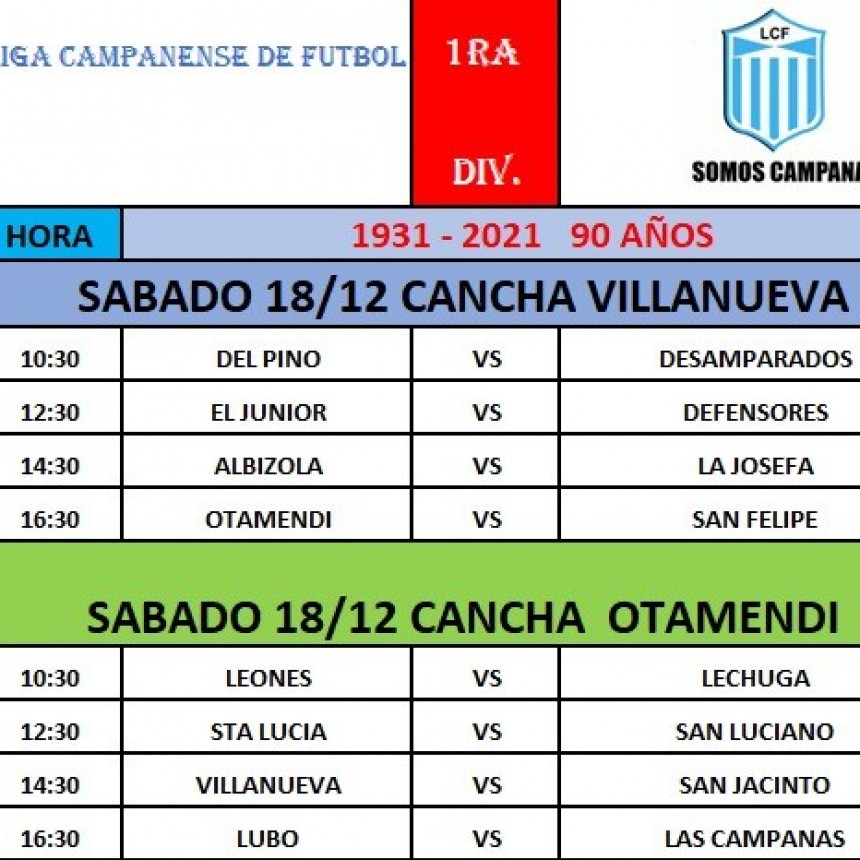 Liga Campanense programación del fin de semana