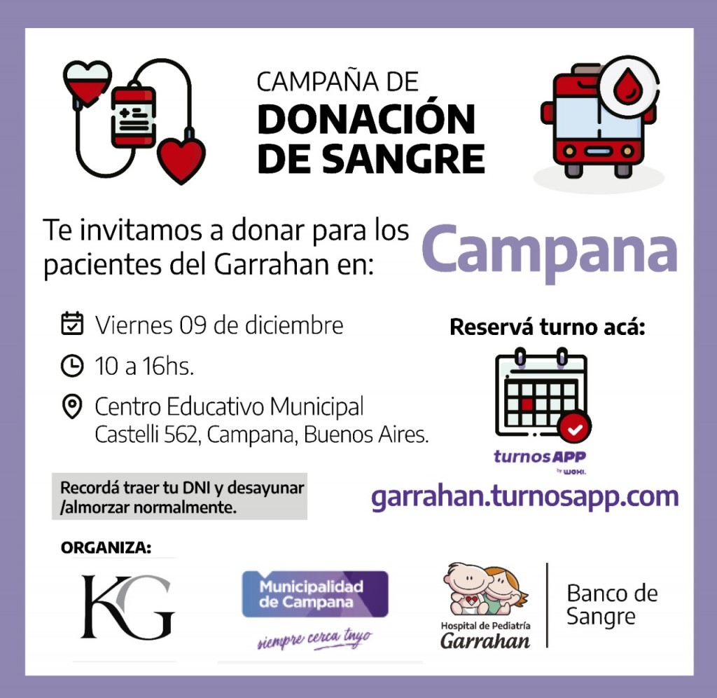 Campaña de donación de sangre del hospital Garrahan en Campana