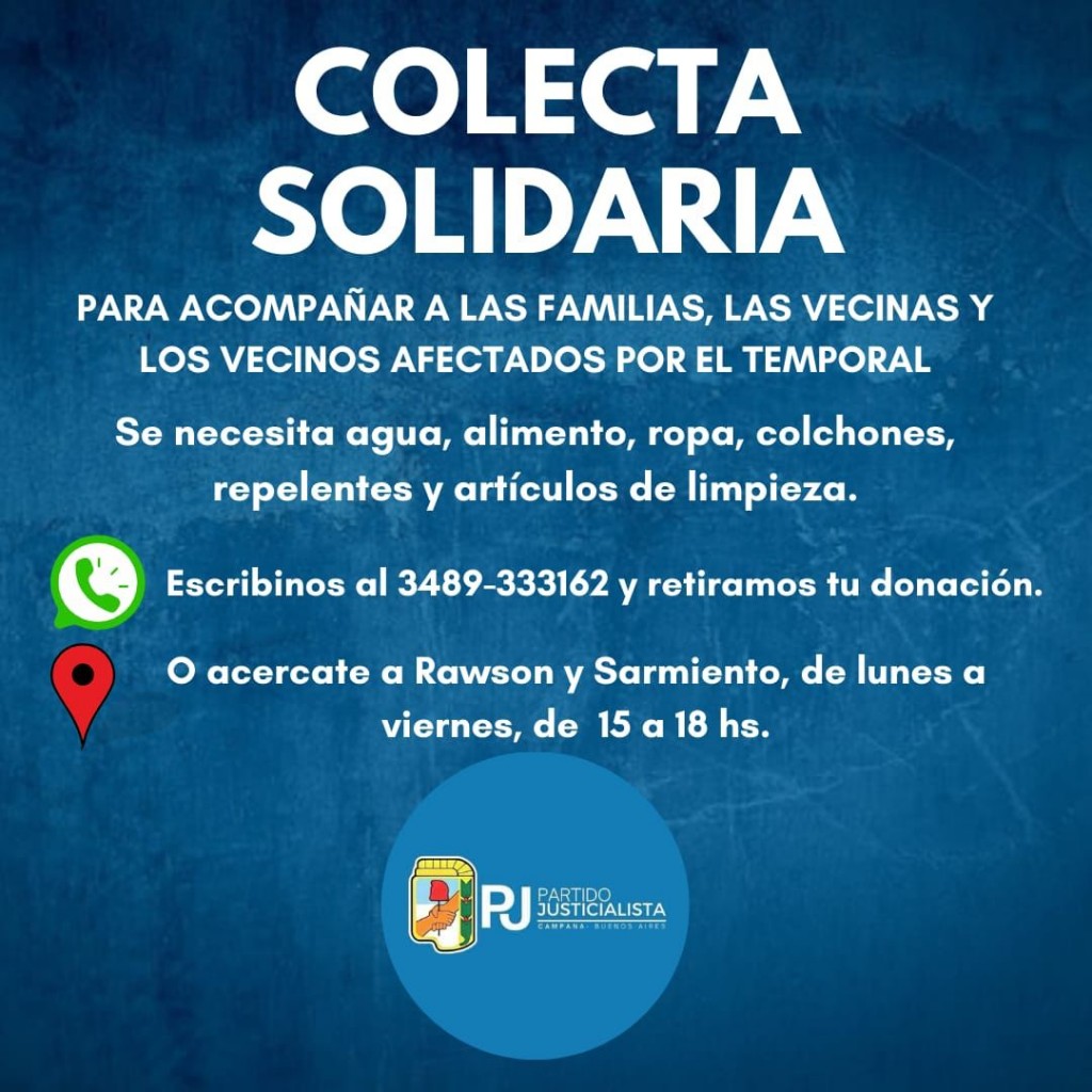 Colecta Solidaria del PJ Campana para ayudar a los afectados por el temporal