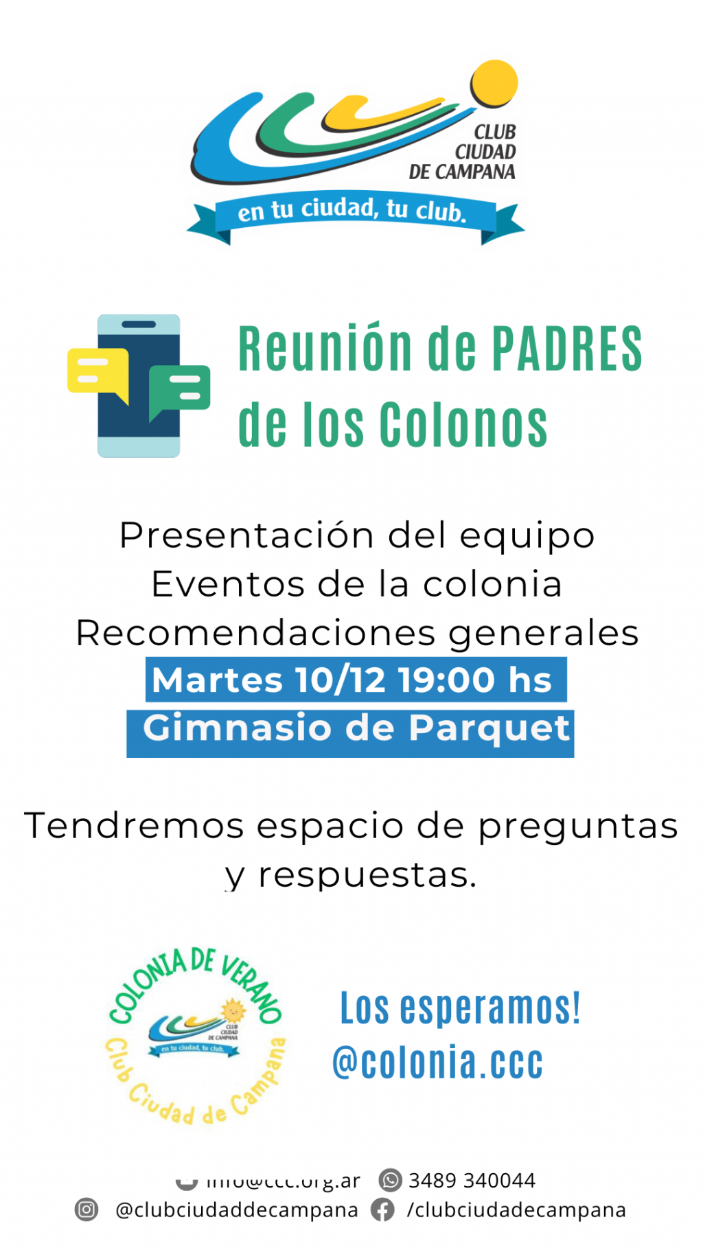 El Club Ciudad de Campana convoca a los padres a una reunión informativa para la Colonia de Verano