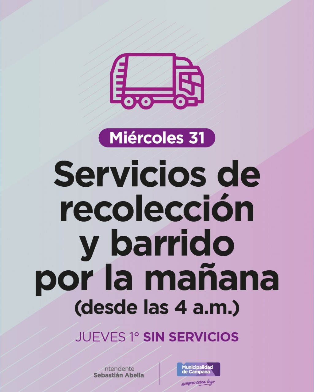 Informan el cronograma de recolección de residuos domiciliarios para fin de año
